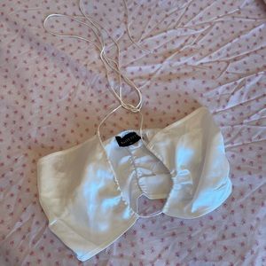 White Fox White Satin Criss Cross Crop Top